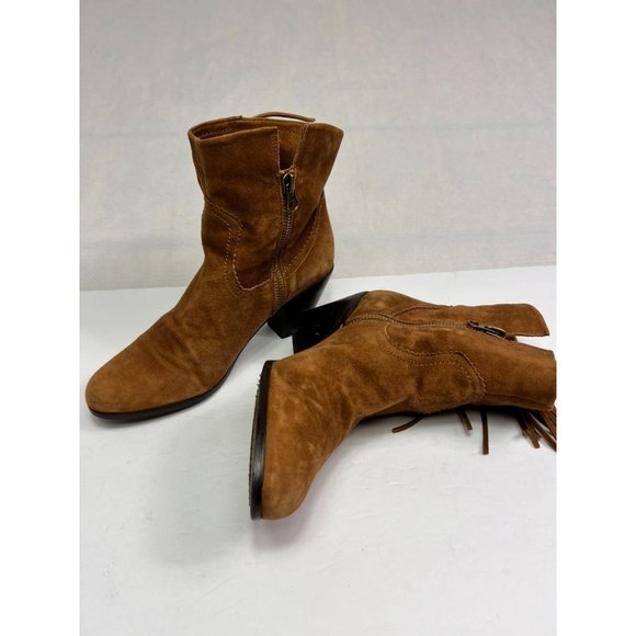 SAM EDELMAN 'Louie' Fringed Western Ankle Boots, Brown Suede 12M - Picture 7 of 12